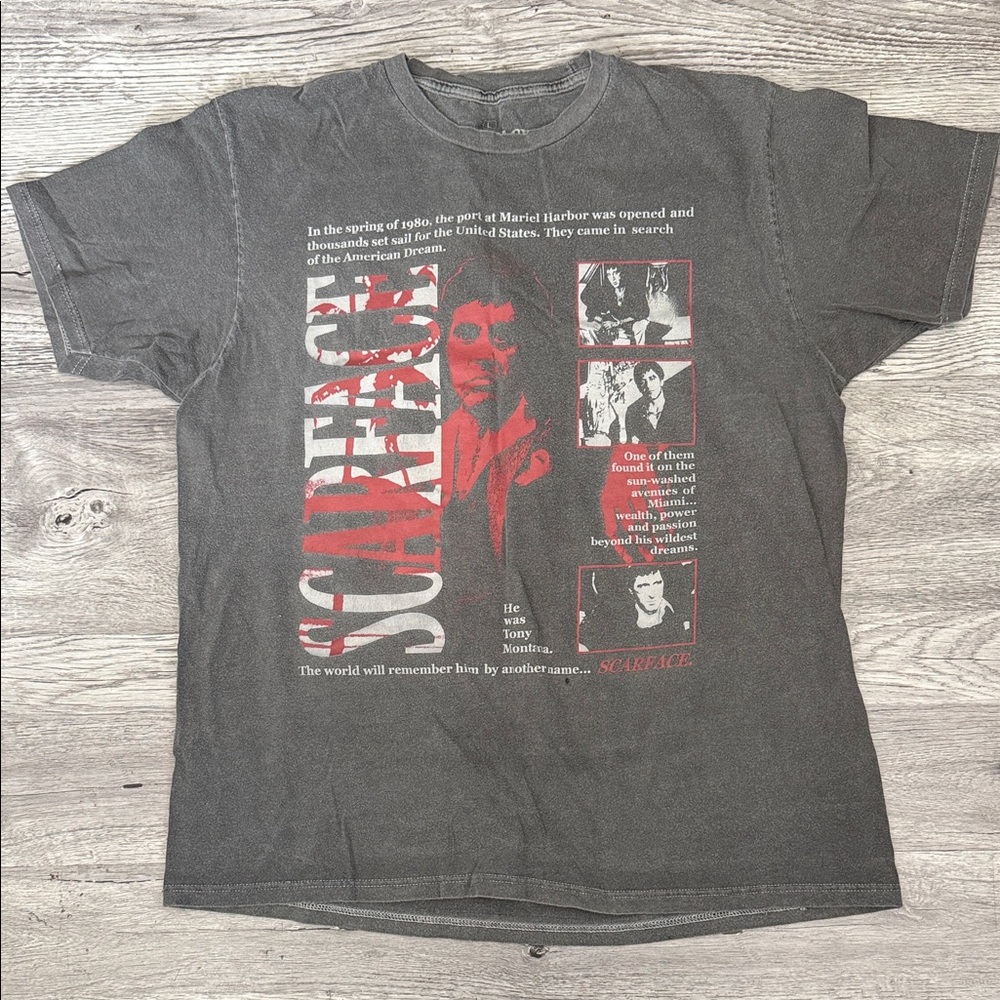 Ripple Junction Scarface Graphic Tee - Charcoal and Red